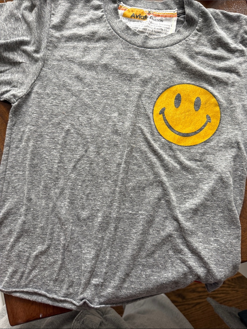 Aviator Nation Kids Gray Tee with Yellow Smiley Chest Graphic